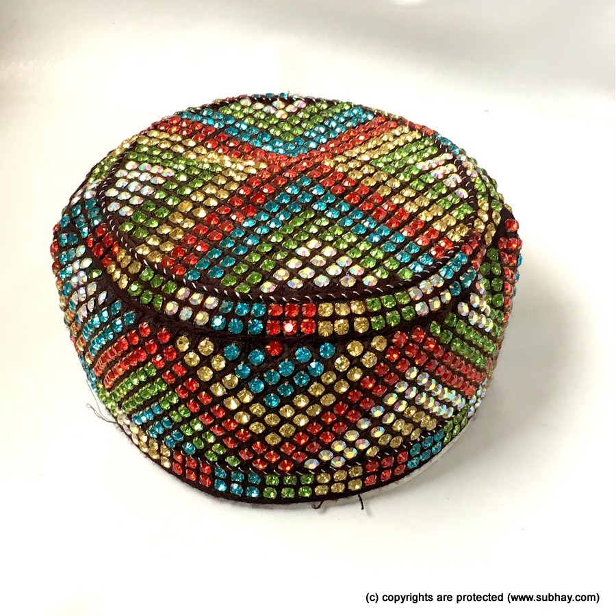 Multi Color Round Full Sindhi Nagina /  Zircon Cap or Topi MKC-828